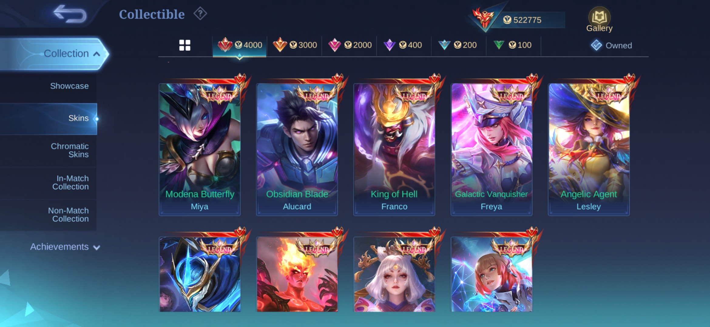 Mobile Legends Account - World Collector/Galaxy Collector, Multiple Skins